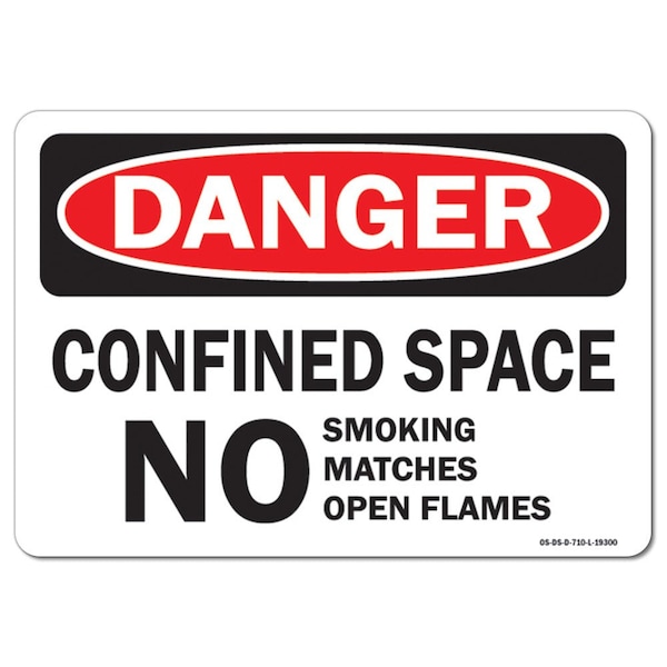 OSHA, Confined Space No Smoking Matches Open Flames, 18in X 12in, 12" W, 18" L, Landscape